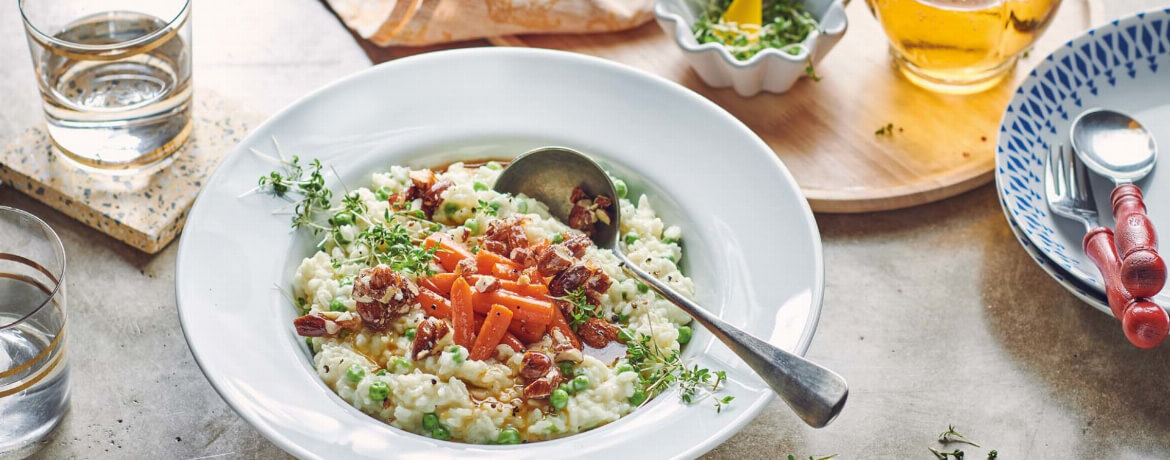 Einfaches Erbsenrisotto Mit Karotten Gemüse Rezept Lidl Kochen