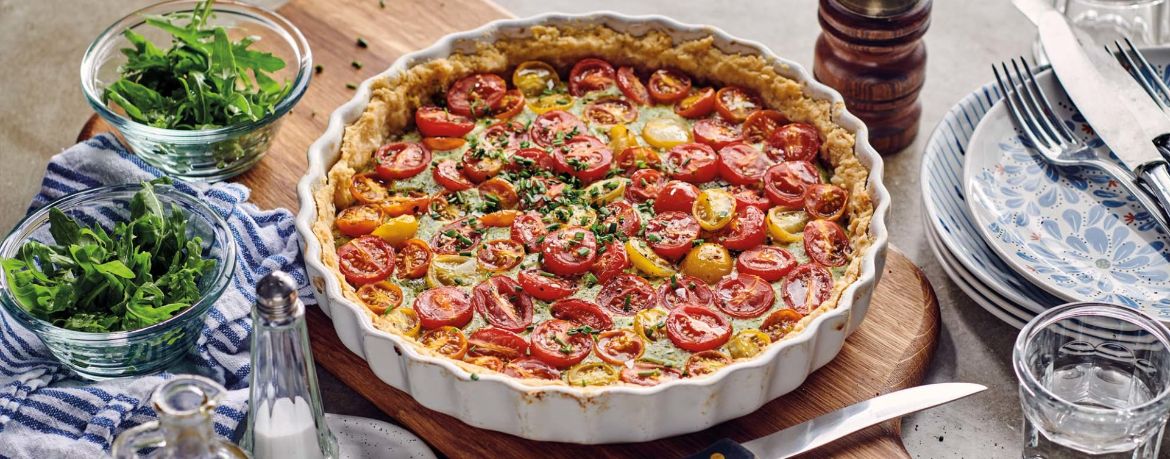 Vegane Tarte Rustique mit grünem Pesto und bunten Cherrytomaten für 8 Personen von lidl-kochen.de