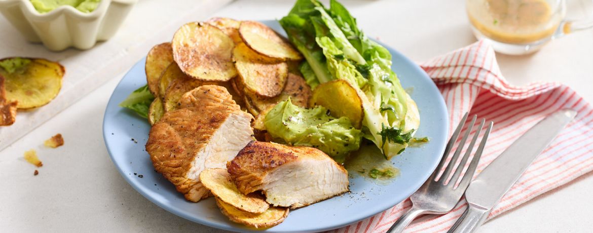 Putensteak mit selbstgemachten Chips von der Kartoffel und Guacamole für 4 Personen von lidl-kochen.de