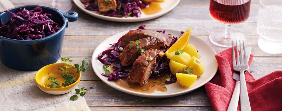 Gans in Orangensauce mit Rotkohl an Honigkartoffeln für 8 Personen von lidl-kochen.de