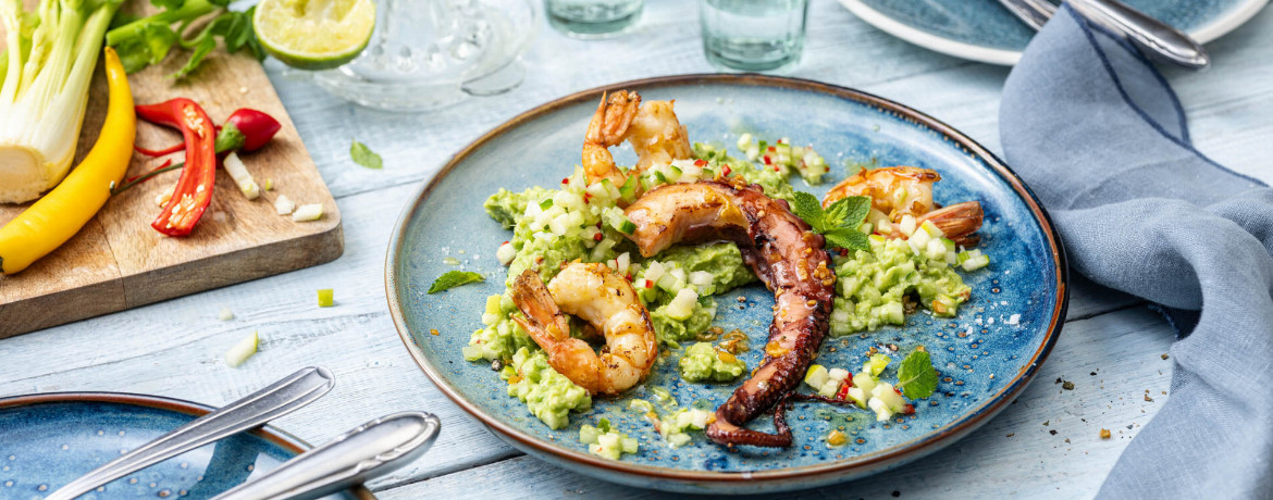 Apfel-Guacamole mit Rotgarnelen und Oktopus für 4 Personen von lidl-kochen.de